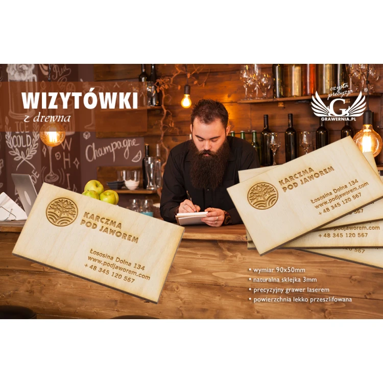 Eco Wooden Business Cards - Raw Unvarnished - Engraved - WZ027