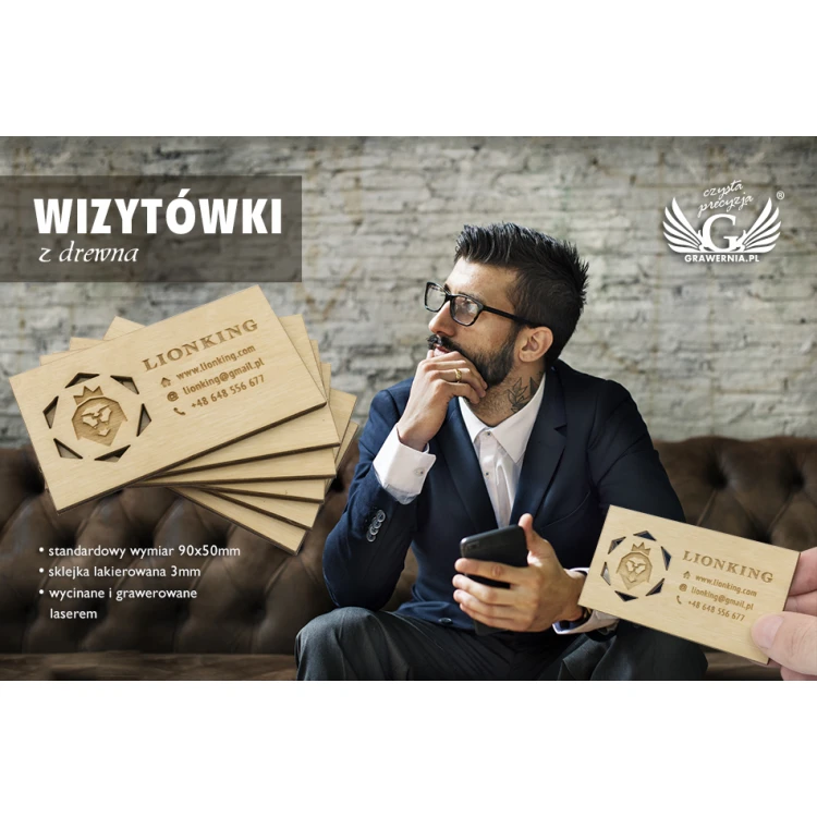 Premium Wood Business Cards - Lacquered - Engraved - WZ023