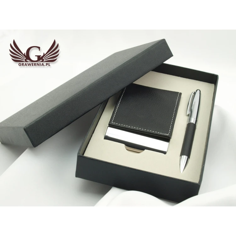 Gift Set with Engraving Business Card Holder + Pen - DAVE WZ010