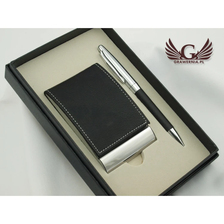 Gift Set with Engraving Business Card Holder + Pen - DAVE WZ010