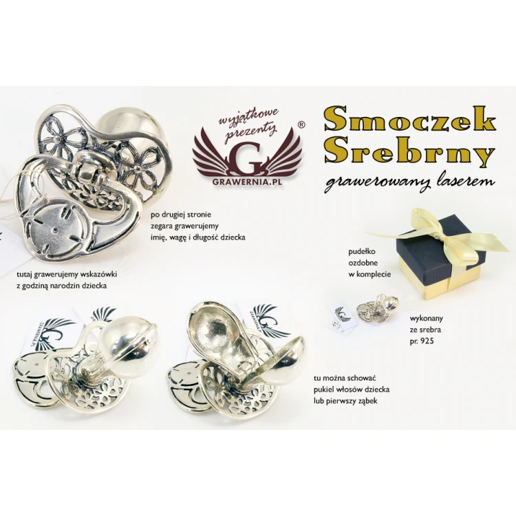 Silver pacifier with a milk tooth compartment - SRB010 design - Holy Baptism Keepsake