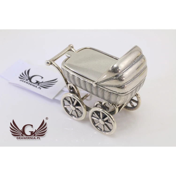 SILVER BABY CARRIAGE - Holy Baptism Keepsake - silver - pattern SRB009