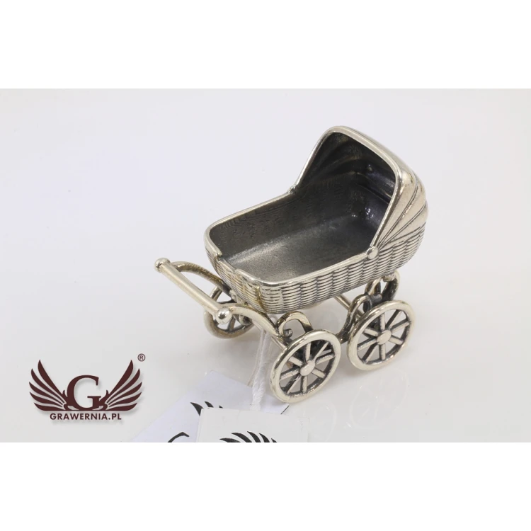 SILVER BABY CARRIAGE - Holy Baptism Keepsake - silver - pattern SRB009