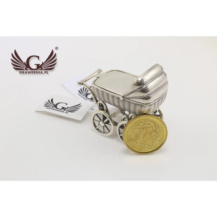 SILVER BABY CARRIAGE - Holy Baptism Keepsake - silver - pattern SRB009