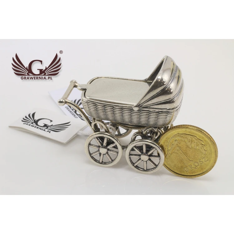 SILVER BABY CARRIAGE - Holy Baptism Keepsake - silver - pattern SRB009