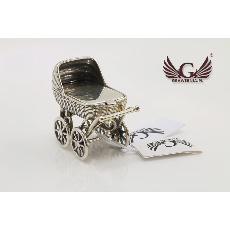 SILVER BABY CARRIAGE - Holy Baptism Keepsake - silver - pattern SRB009