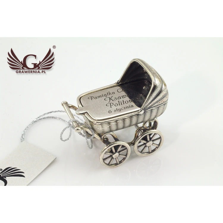 SILVER BABY CARRIAGE - Holy Baptism Keepsake - silver - pattern SRB009
