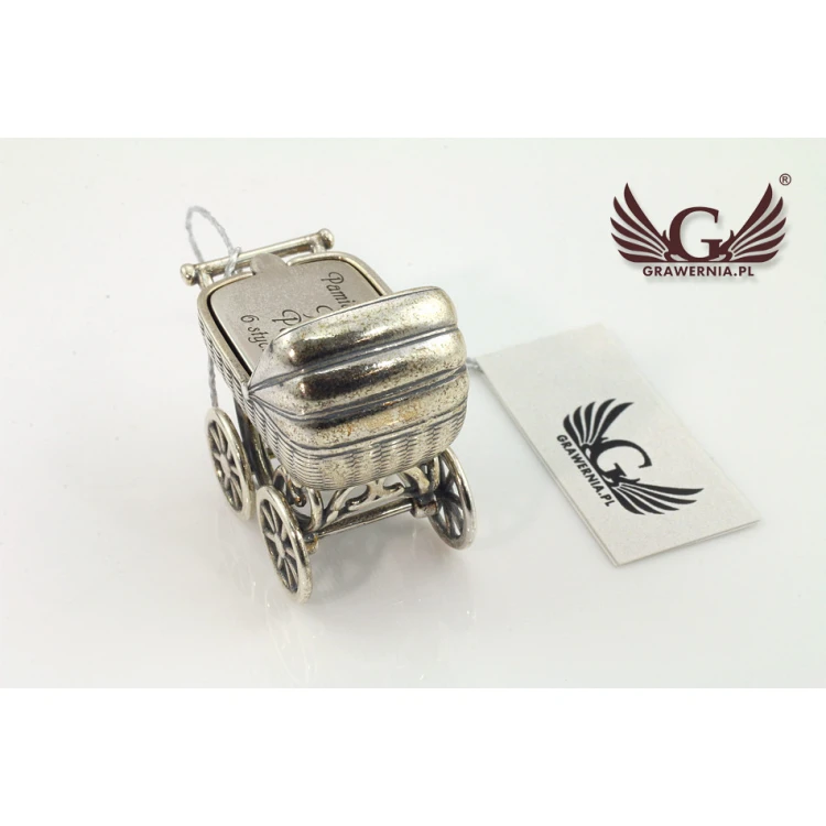 SILVER BABY CARRIAGE - Holy Baptism Keepsake - silver - pattern SRB009