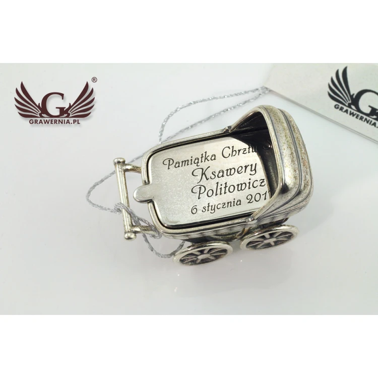 SILVER BABY CARRIAGE - Holy Baptism Keepsake - silver - pattern SRB009