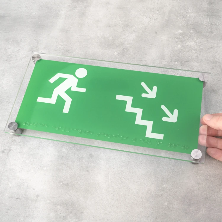 Emergency Exit - Plexi Safety Sign with Braille Lettering - Size 300x150mm - TAB523