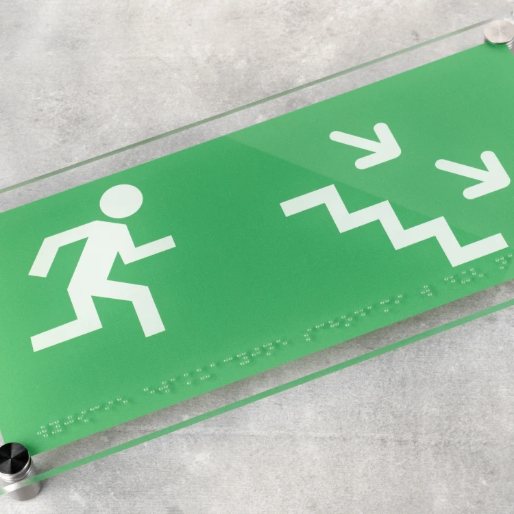 Emergency Exit - Plexi Safety Sign with Braille Lettering - Size 300x150mm - TAB523