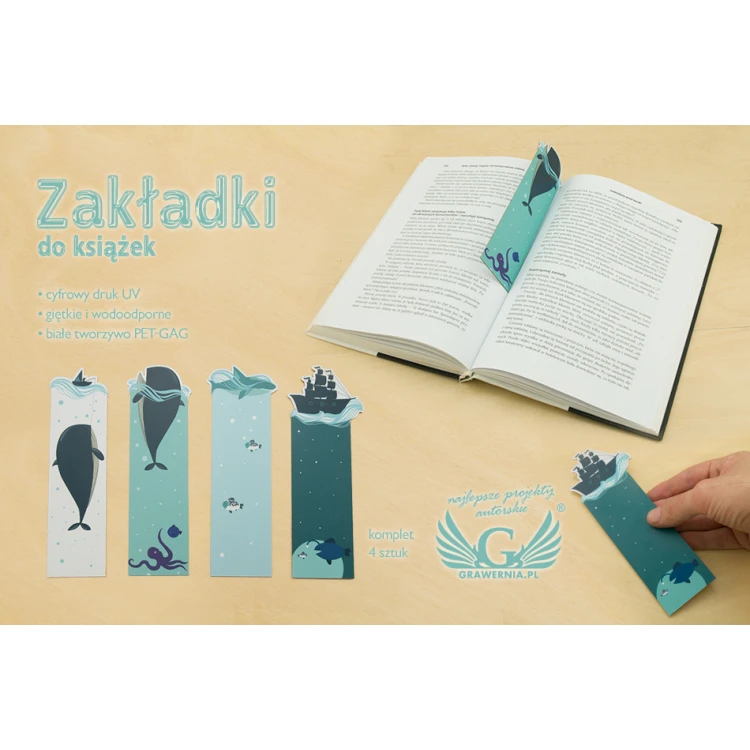 Bookmarks set of 4 pcs - marine - UV digital print - ZAK001