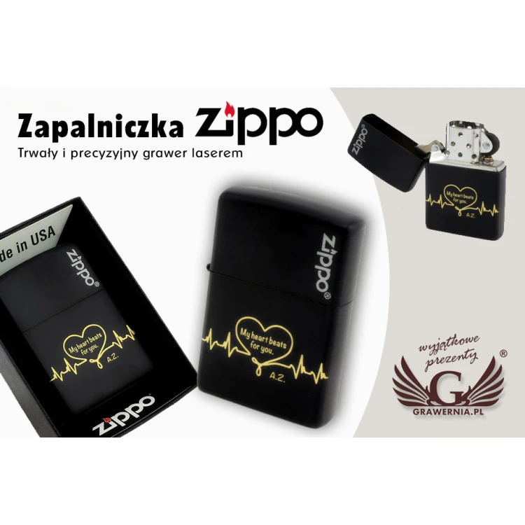 ZIPPO Lighter Black Matte Logo - ZIP056