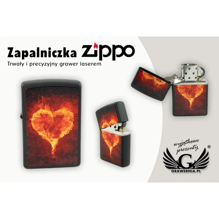 Zippo Lighter Burning Heart Black Matte - ZIP017
