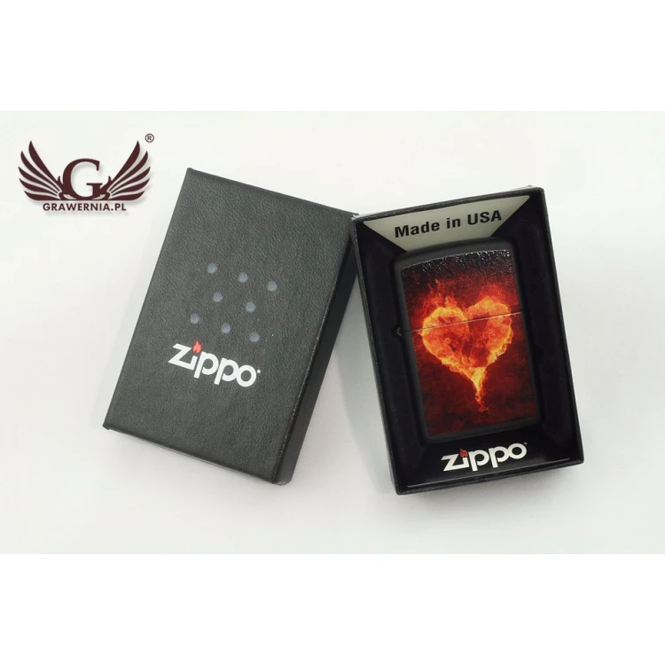 Zippo Lighter Burning Heart Black Matte - ZIP017