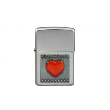 Zippo Lighter Red Heart Satin Chrome - ZIP022