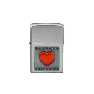 Zippo Lighter Red Heart Satin Chrome - ZIP022