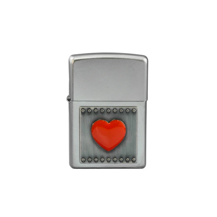 Zippo Lighter Red Heart Satin Chrome - ZIP022