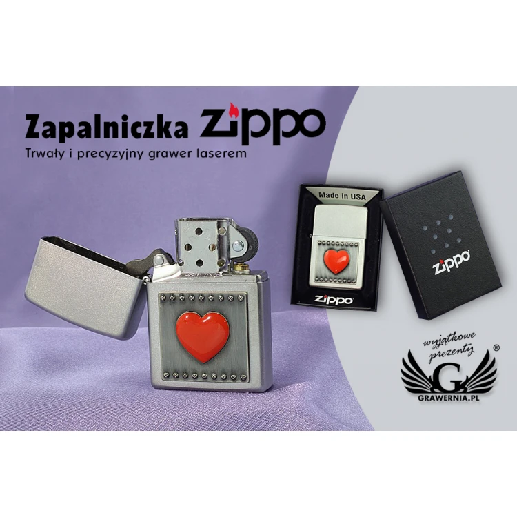 Zippo Lighter Red Heart Satin Chrome - ZIP022