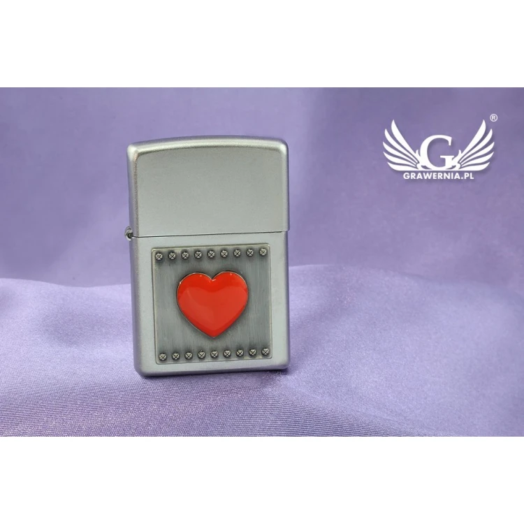 Zippo Lighter Red Heart Satin Chrome - ZIP022