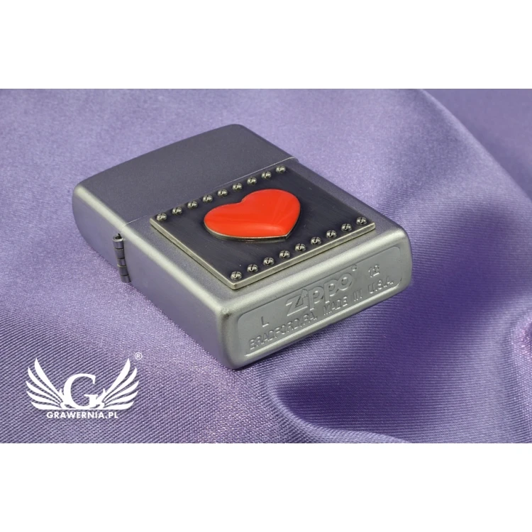 Zippo Lighter Red Heart Satin Chrome - ZIP022