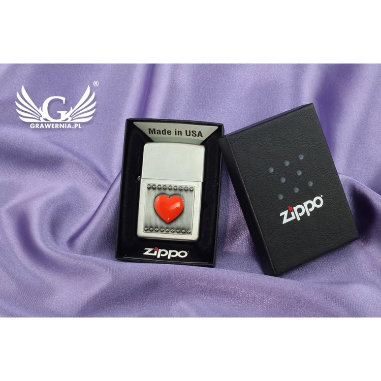 Zippo Lighter Red Heart Satin Chrome - ZIP022