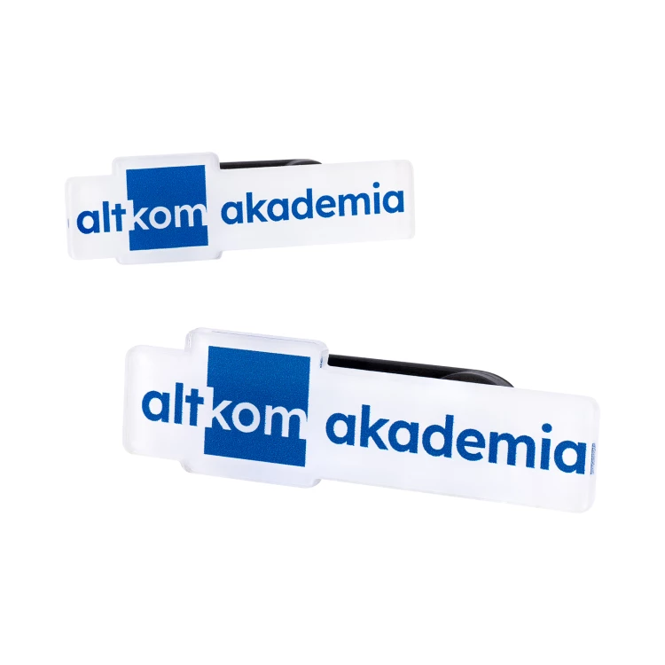 Magnetic clasp with any logo - transparent acrylic with UV print - dimensions 52x15.5mm - PWD037