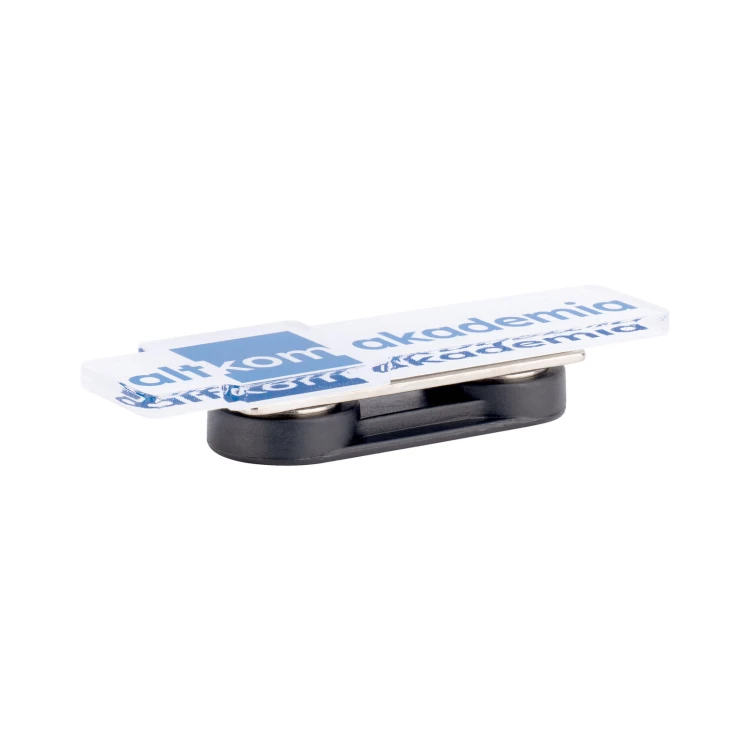 Magnetic clasp with any logo - transparent acrylic with UV print - dimensions 52x15.5mm - PWD037