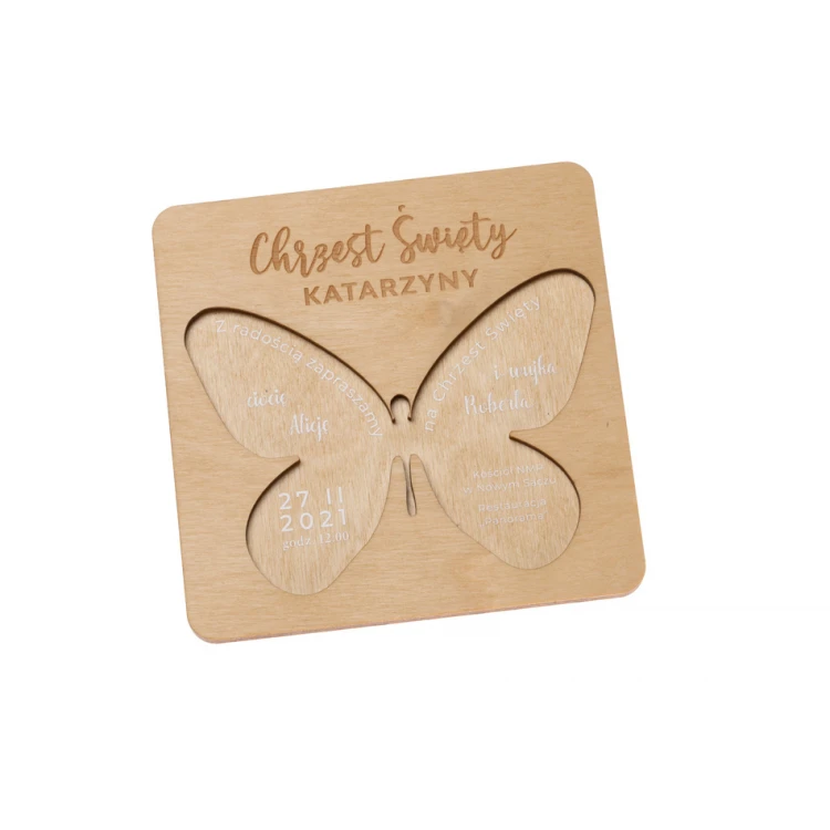 Holy Baptism Wooden Invitations - Engraving and UV Print - ZAP082