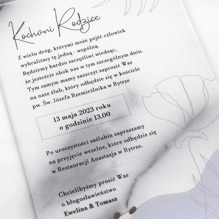 Wedding Invitations for Parents - size 148x210mm (A5) - 3mm plexi with UV print - INV092
