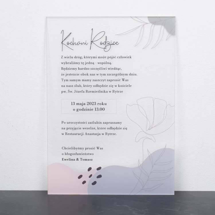 Wedding Invitations for Parents - size 148x210mm (A5) - 3mm plexi with UV print - INV092