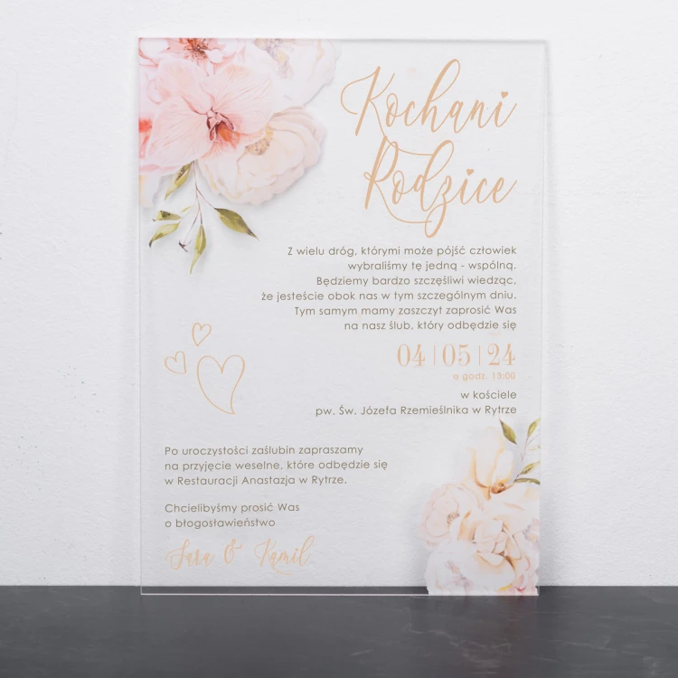Wedding Invitations for Parents - size 148x210mm (A5) - 3mm plexi with UV print - INV089