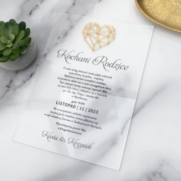 Wedding Invitations for Parents - size 148x210mm (A5) - plexi and gold acrylic - INV094