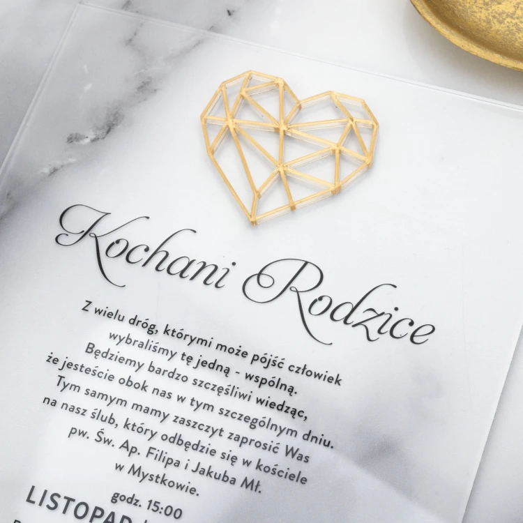 Wedding Invitations for Parents - size 148x210mm (A5) - plexi and gold acrylic - INV094