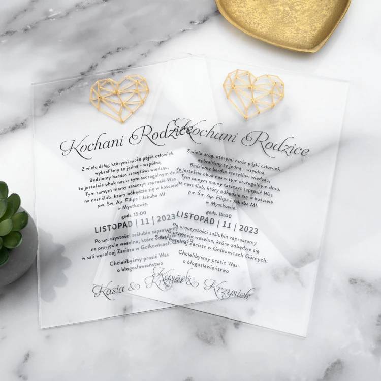 Wedding Invitations for Parents - size 148x210mm (A5) - plexi and gold acrylic - INV094