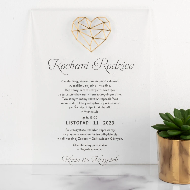 Wedding Invitations for Parents - size 148x210mm (A5) - plexi and gold acrylic - INV094