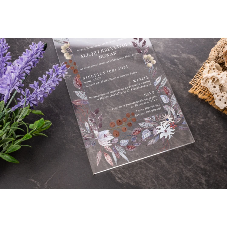 Wedding Invitations - size 100x210mm (DL) - 3mm plexi with UV print - INV074