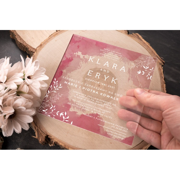 Wedding Invitations - size 143x143mm (K4) - 3mm plexi with UV print - INV075