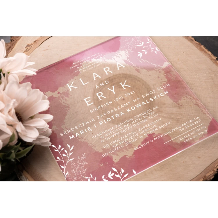 Wedding Invitations - size 143x143mm (K4) - 3mm plexi with UV print - INV075