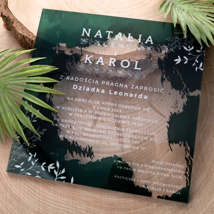 Wedding Invitations - size 143x143mm (K4) - 3mm plexi with UV print - INV085