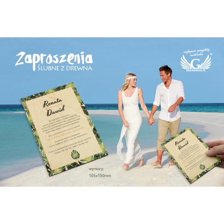 Wooden Wedding Invitations - Tropical - UV Digital Print - ZAP041