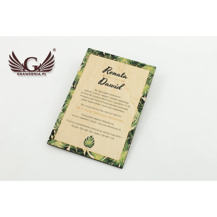 Wooden Wedding Invitations - Tropical - UV Digital Print - ZAP041