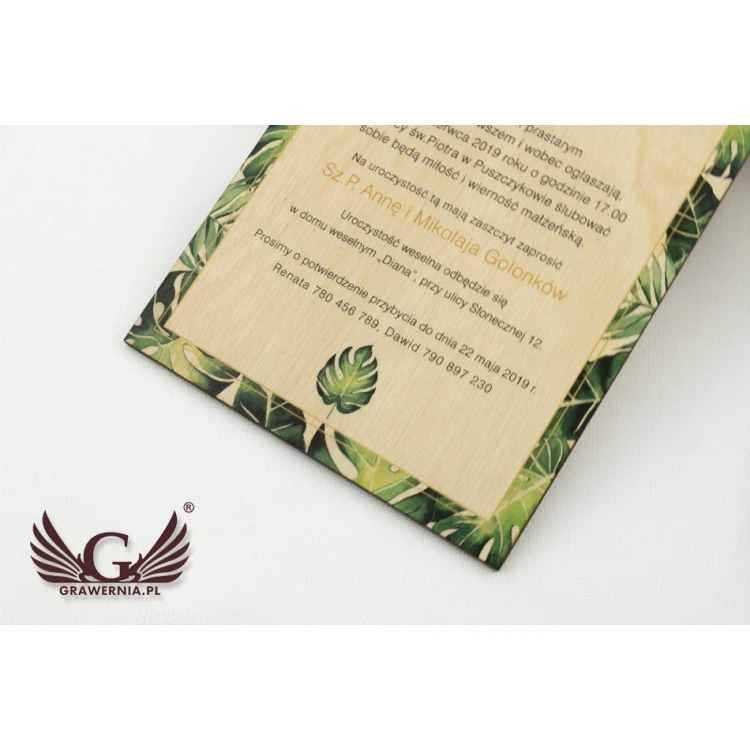 Wooden Wedding Invitations - Tropical - UV Digital Print - ZAP041