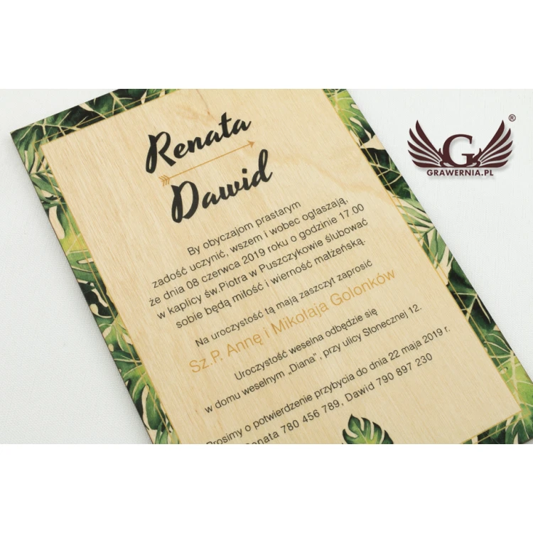 Wooden Wedding Invitations - Tropical - UV Digital Print - ZAP041