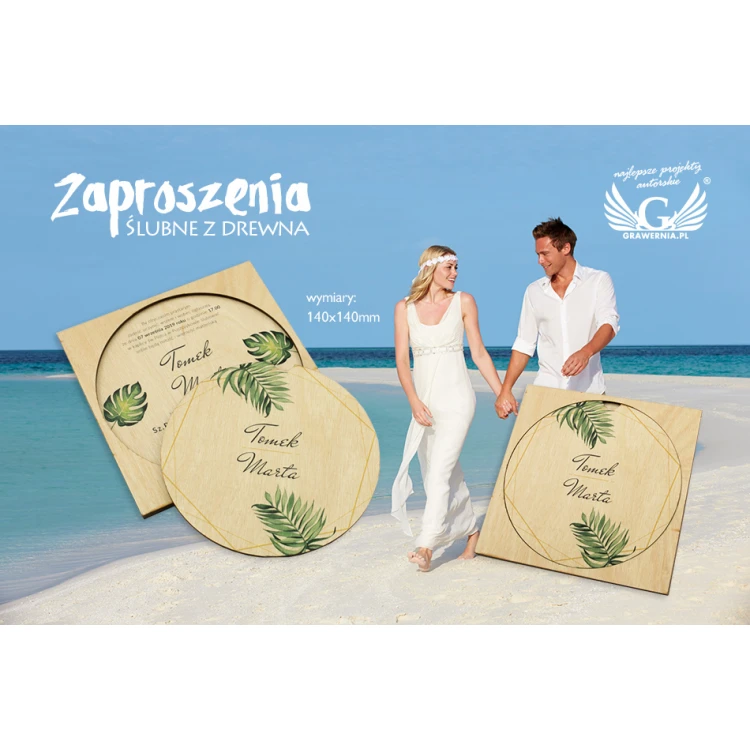 Wooden Wedding Invitations - Tropical - UV Digital Print - ZAP042