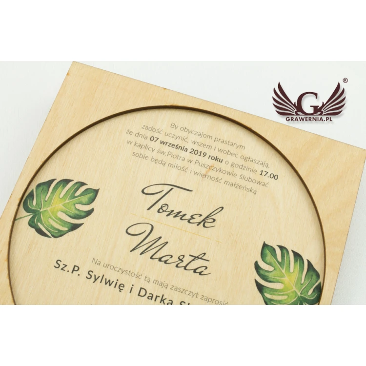 Wooden Wedding Invitations - Tropical - UV Digital Print - ZAP042