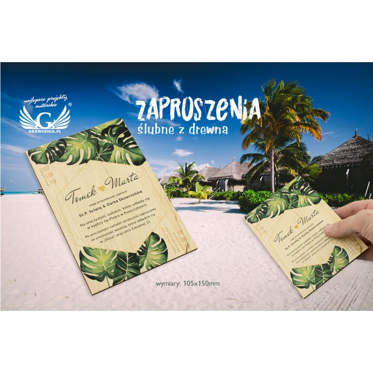 Wooden Wedding Invitations - Tropical - UV Digital Print - INV043