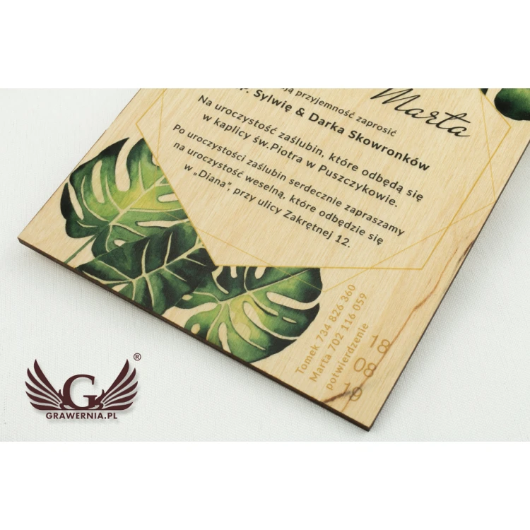 Wooden Wedding Invitations - Tropical - UV Digital Print - INV043