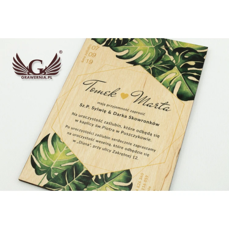 Wooden Wedding Invitations - Tropical - UV Digital Print - INV043