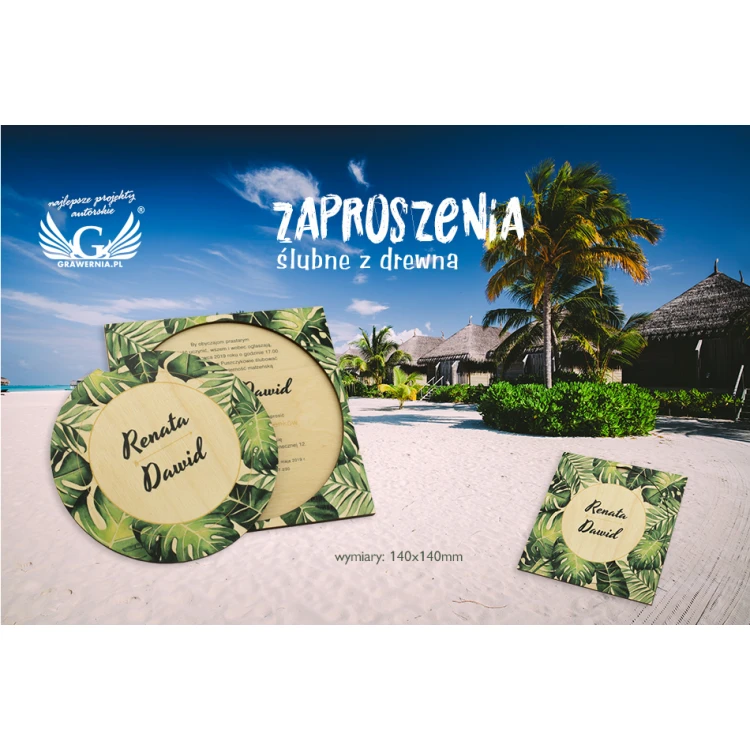 Wooden Wedding Invitations - Tropical - UV Digital Print - ZAP044